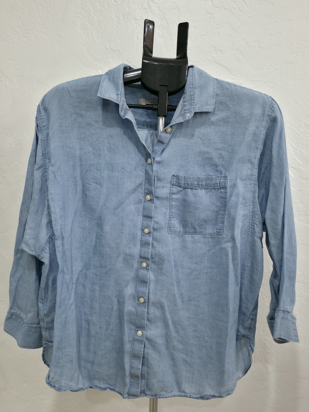 Women's Light Blue Denim-Style Button Front Blouse